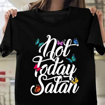 Nie dziś Szatan t-Shirt Z Nadrukiem Motyla Damska Z Krótkim Rękawem I Okrągłym Dekoltem Luźna Koszulka Letnia Damska t-Shirt Topy Camisetas Mujer