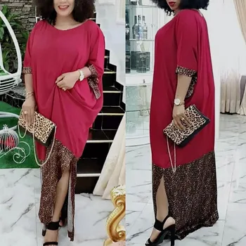 Nowe afrykańskie sukienki dla kobiet bazin riche getzner 2020, afrykański czerwona sukienka z leopard print, seksowny szlafrok, afrykański muzułmański strój w Ankarze