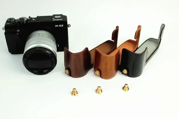Modna Torba do aparatu Pokrowiec Fujifilm XE2 X-E2, X-E1 XE1 z imitacji skóry, Połowa obudowy, pokrywa z otworem na baterię