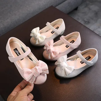 Białe buty Różowe Księżniczki z kokardą dla dziewczynki na Wesele, dziecko taneczne buty z miękką podeszwą, cienkie buty Chaussure Fille od 1 do 6 lat